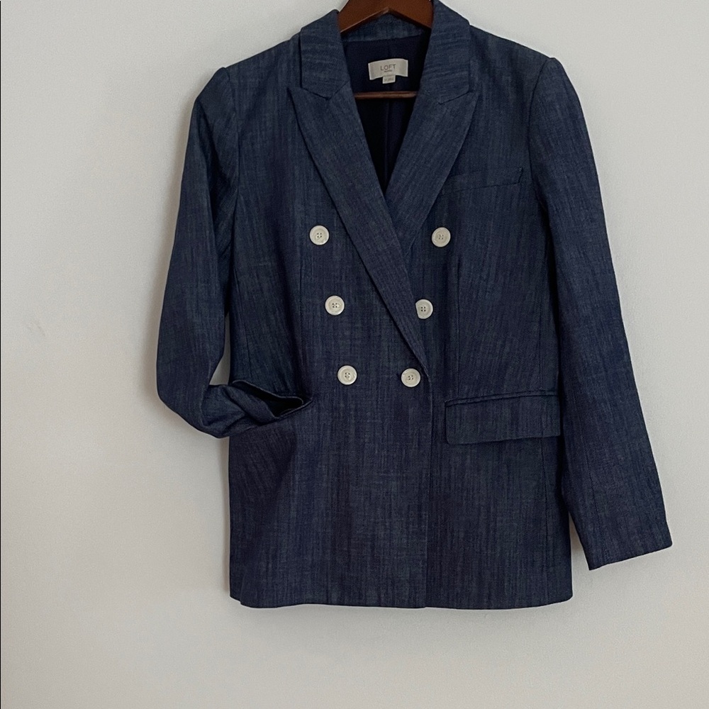 LOFT Women's Classic Blue Double-Breasted Blazer